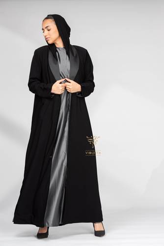 عباية سوداء أنيقة بفستان رمادي Z6105