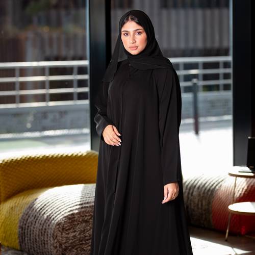 عباية سادة كلوش كم ضيق من قماش شريفة بلس