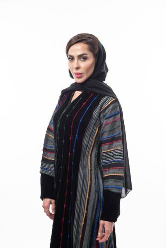 عباية مخمل وقماش لينن موديل BUK 067