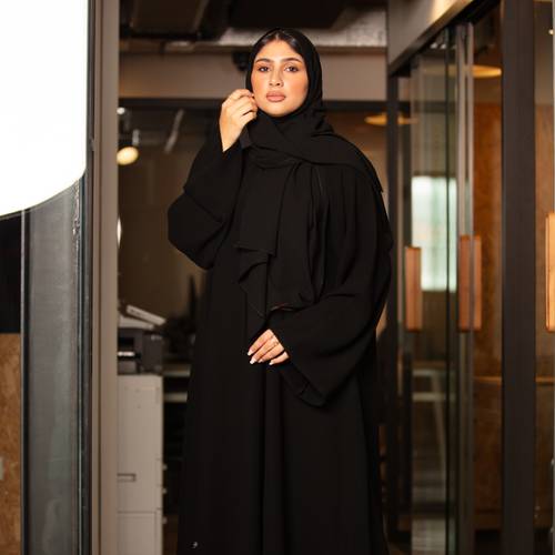 عباية كتف سادة نص كلوش كم عريض قماش ستار بوكنان