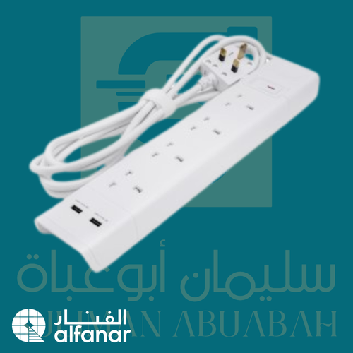 توصيلة كهربائية الفنار 4 مخارج 5 متر مع مدخل USB