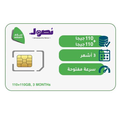 شريحة بيانات 110 جيجا + 110 جيجا | لمدة 3 شهر | سلام موبايل