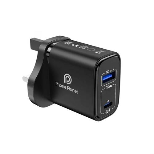 شاحن جداري سريع PD بقدرة 20 واط بمنفذي Type-C و USB من Phone Planet