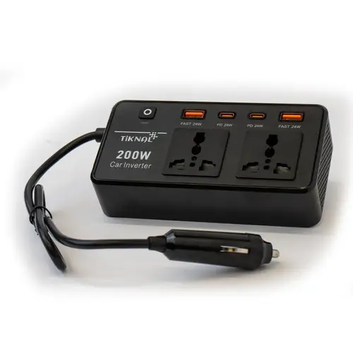 محول سيارة 200 واط مع منافذ AC مزدوجة وUSB/PD رباعية Tiknal