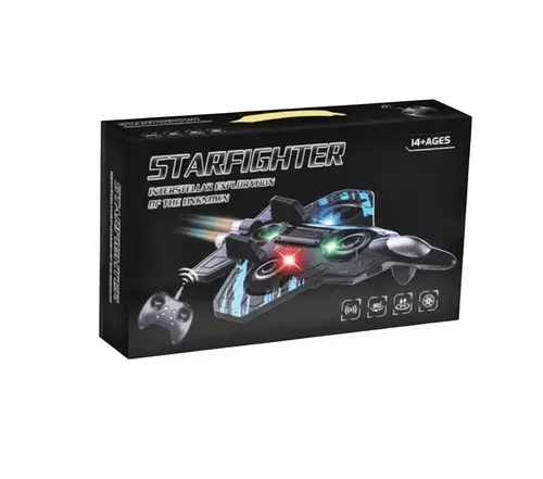 طائرة درون للأطفال بعجلات دوارة وإضاءة LED مع يد تحكم – أسود أحمر STARFIGHTER