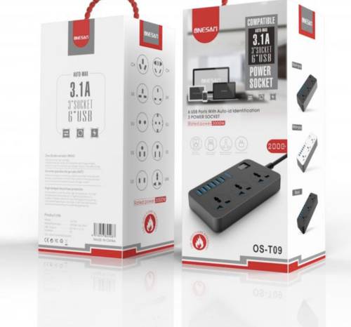ONESAM OS-T09 3000 واط 16 أمبير 250 فولت DC5V 3.1A 3X مقابس 6X  8 BD