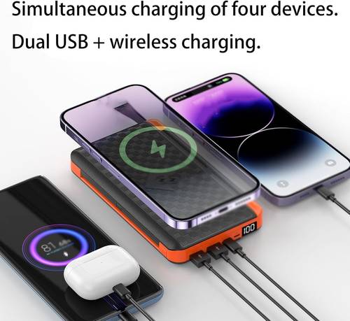 شاحن يشحن بالطاقه الشمسيه سعة ٢٦،٨٠٠ امبير مزود بإضاءة ومنافذ USB - C مناسب للرحلات.