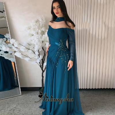 Aixiangsha Charming Off the Shoulder Prom Dresses Pleat Rhinestones A-line Ceremony Party Gown Vestidos De Fiesta Customized