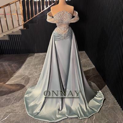 Customized Odd Shoulder Crystals Graduation Dresses Detachable Train Kuwait Dubai Robes De Soiree Bespoke Special Occasion