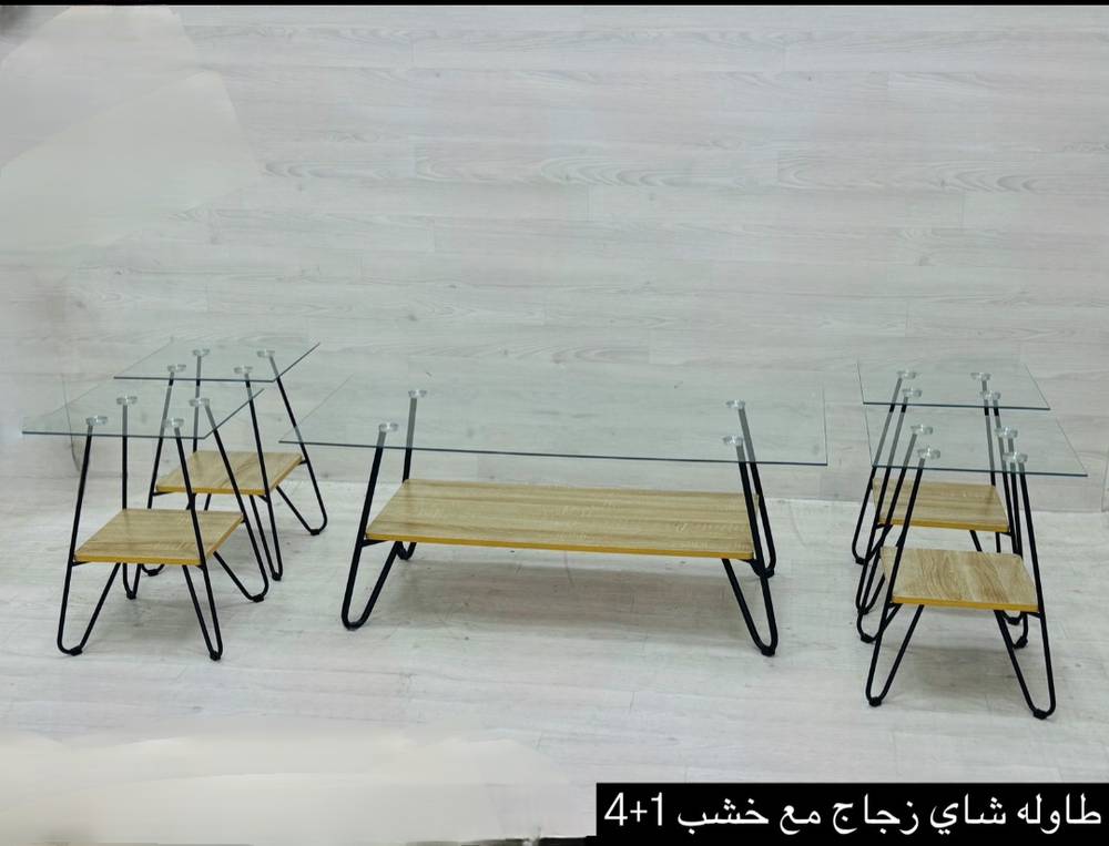 طقم طاولة خشب مع زجاج