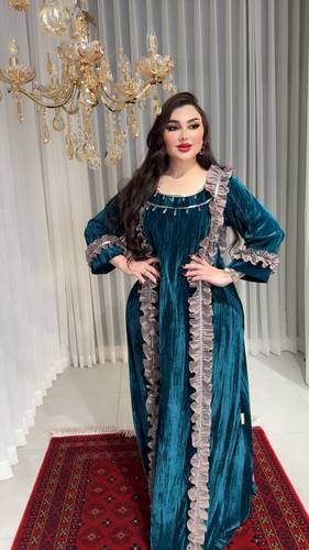 جلابية مخمل تركواز