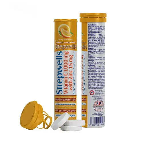 ستريب ويلز فيتامين سي 1000 ملغ مع الزنك 15 ملغ 20 قرصًا - strepwells vitamine c 1000 mg + zinc 20 effervescent