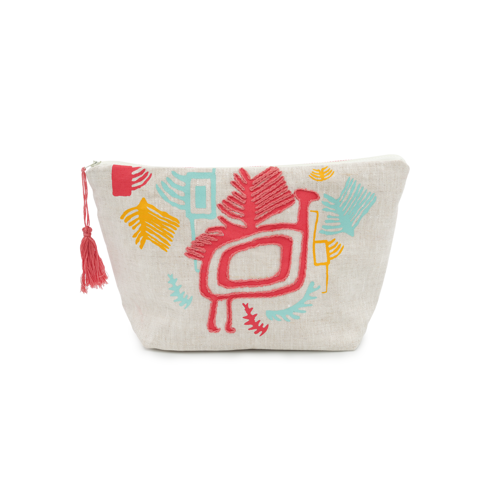 Rock Art Pouch - Printed and Embroided with Ostrich Motif