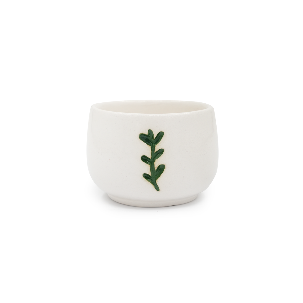     Peregrina Saudi Coffee Cup - Made of White  Clay with Green Motif