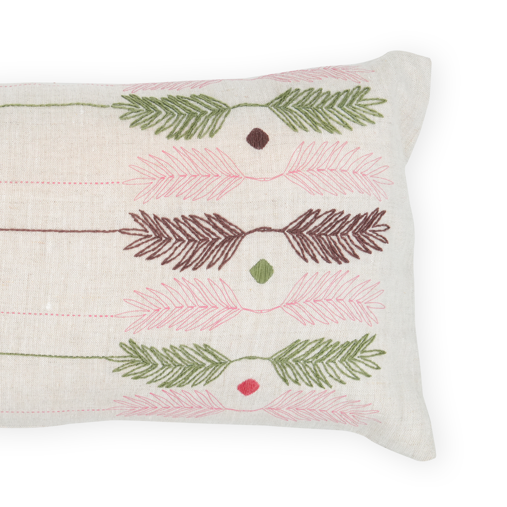 Oasis Linen Cushion - Printed and Embroided with Palm Motif 