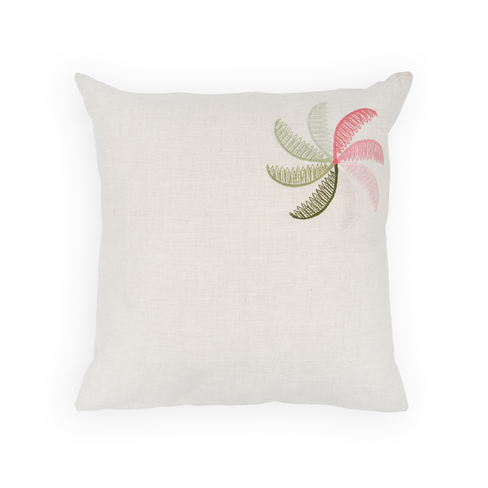 Oasis Linen Cushion - Embroided with Palm Motif