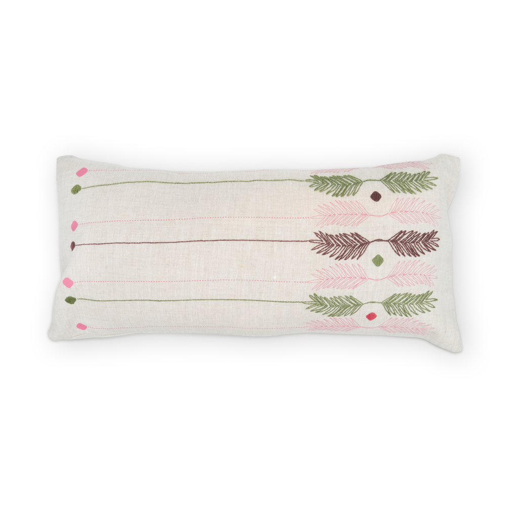 Oasis Linen Cushion - Printed and Embroided with Palm Motif 