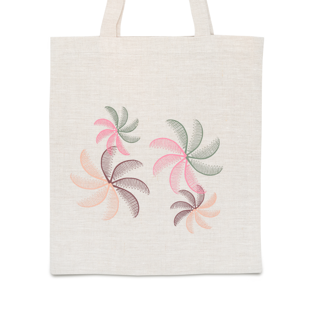 Oasis Linen Tote Bag - Printed with Multiple Palm Motif 