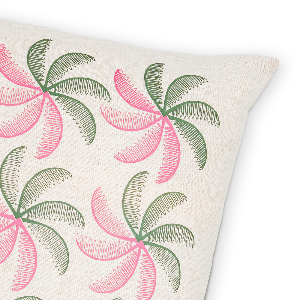 Oasis Linen Cushion - Printed with Multiple Palm Motif