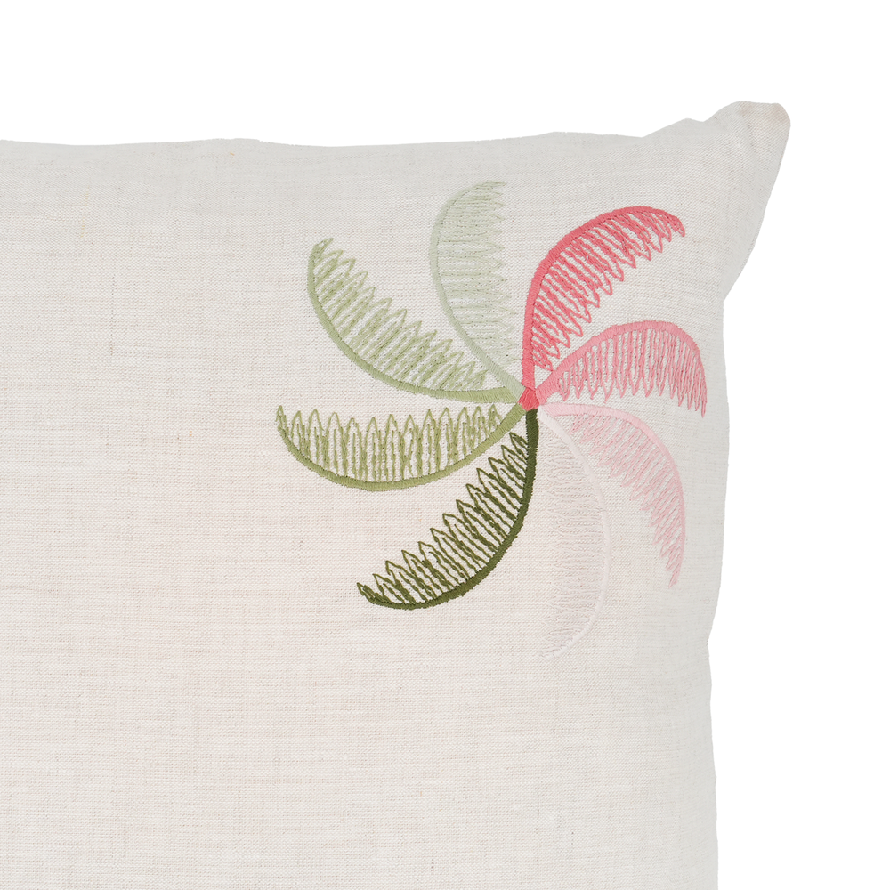 Oasis Linen Cushion - Embroided with Palm Motif