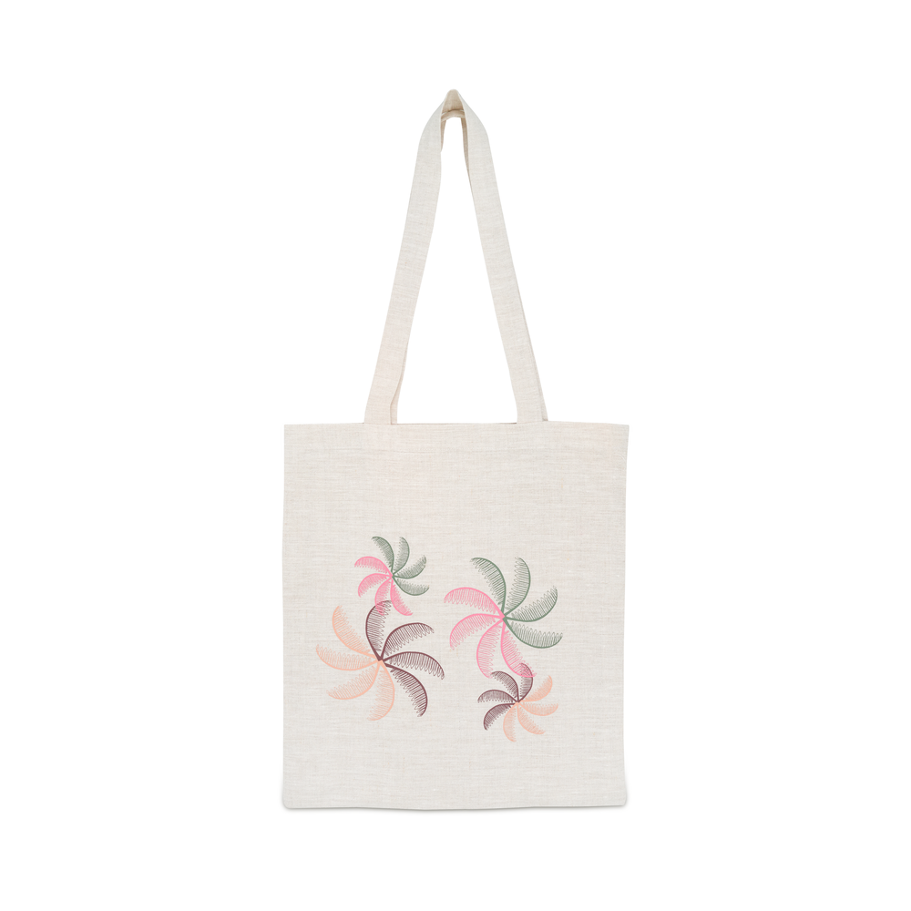 Oasis Linen Tote Bag - Printed with Multiple Palm Motif 