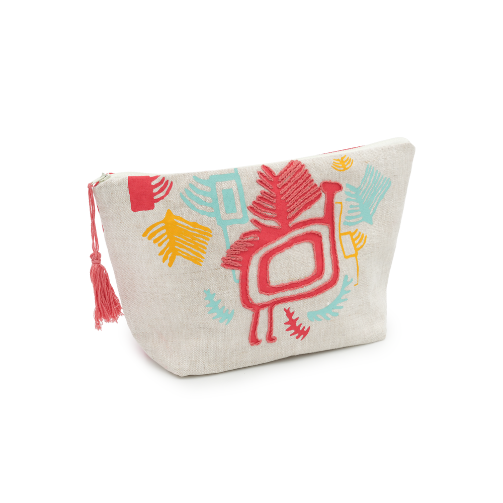 Rock Art Pouch - Printed and Embroided with Ostrich Motif