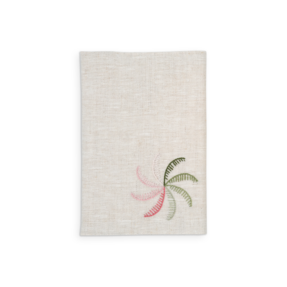 Oasis Linen Notebook Cover - Embroided with Palm Motif 