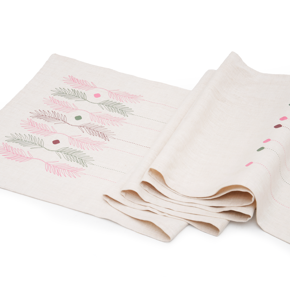 Oasis Linen Table Runner - Printed with Palm Motif