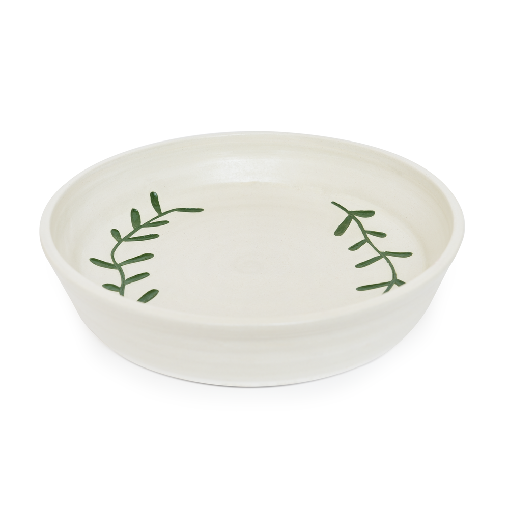 Peregrina Large Plate - Made of White Clay with Green Motif