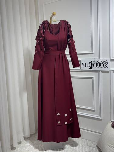 فستان بتطريز ورق كتف - 3XL