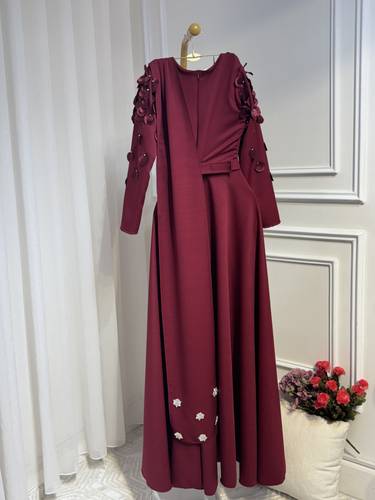 فستان بتطريز ورق كتف - 3XL