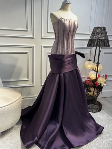فستان سهره بخامة الميكادو تطريز يدوي كرستال  - 3XL