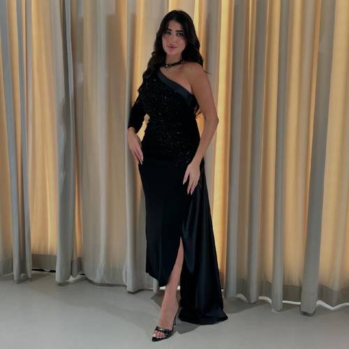 فستان سهره بشال وتطريز صدر - XXL