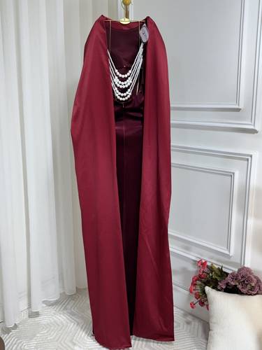 فستان شتوي مخمل بنمط لؤلؤ - 3XL