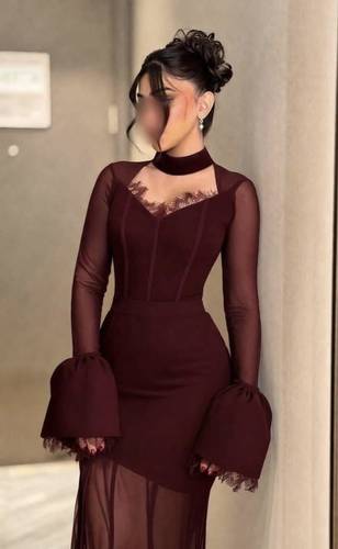 فستان سهره ناعم اللون عودي - XS