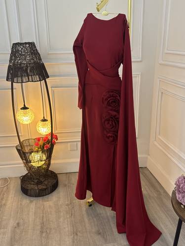 فستان ناعم انيق بنمط ورد - 3XL
