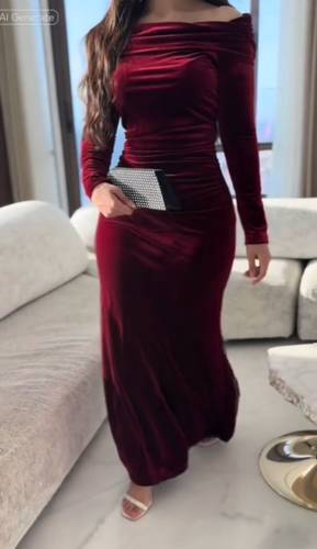 فستان شتوي مخمل ناعم - 3XL