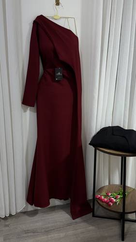 فستان ناعم للون برغندي - عنابي - XS