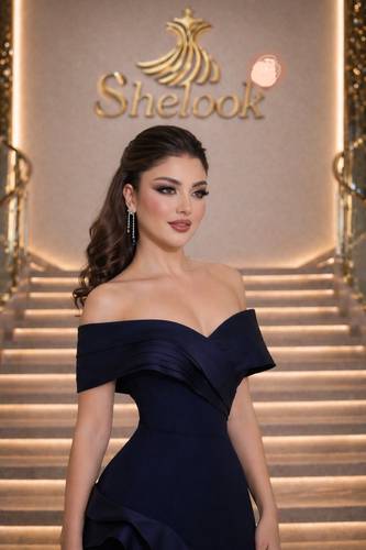 فستان سهره باللون الكحلي ناعم انيق - XS