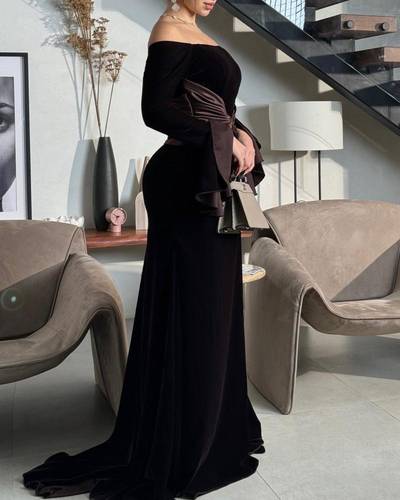 فستان شوق بخامتين التفته والمخمل - 3XL