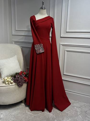 فستان شهد بخامة الباربي بكم مطرز كرستال - 3XL