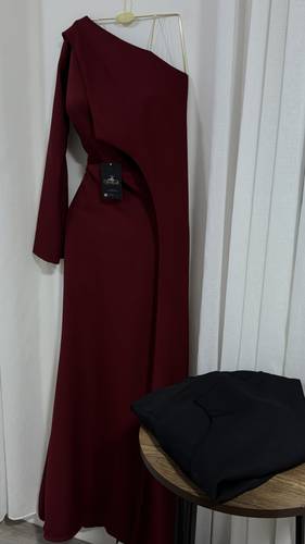 فستان ناعم للون برغندي - عنابي - XS