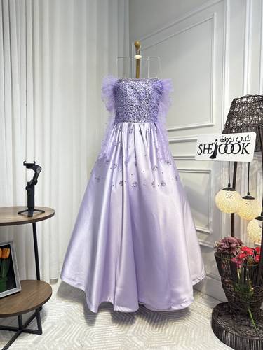 فستان سهره بخامه ميكادو تطريز صدر  - موف - 3XL