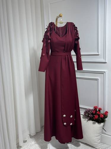 فستان بتطريز ورق كتف - 3XL