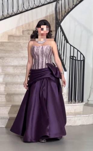 فستان سهره بخامة الميكادو تطريز يدوي كرستال  - 3XL