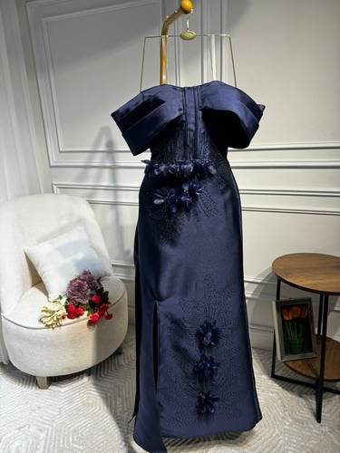 فستان سهره بخامة الميكادو  ورد خصر تريز - 3XL