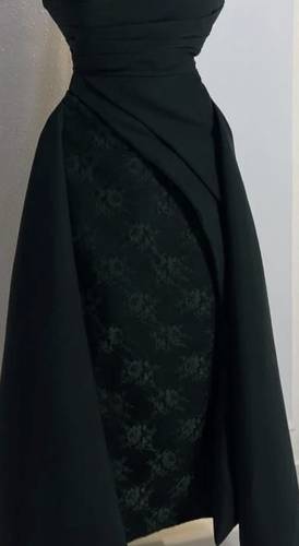 فستان سهره ناعم مزين بالدانتيل الناعم - XL - زيتي