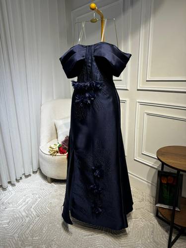 فستان سهره بخامة الميكادو  ورد خصر تريز - 3XL