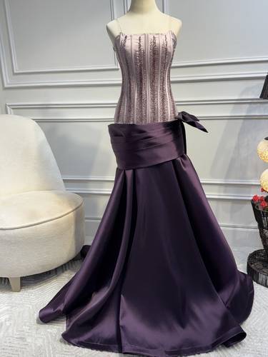 فستان سهره بخامة الميكادو تطريز يدوي كرستال  - 3XL