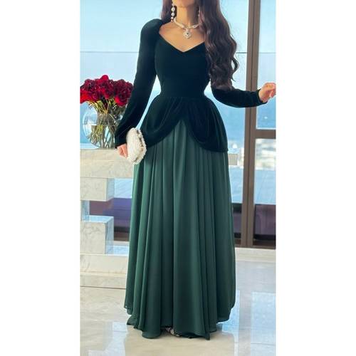 فستان بخامتين الجوخ والجورجيت - 3XL - زيتي